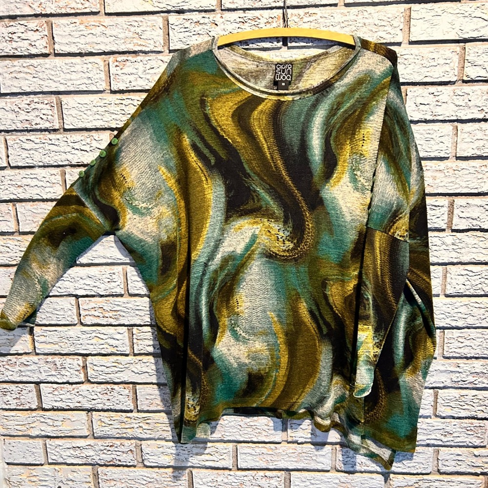 Clara Sunwoo Green Abstract Marble Swirl Dolman Sleeve Knit Top XS